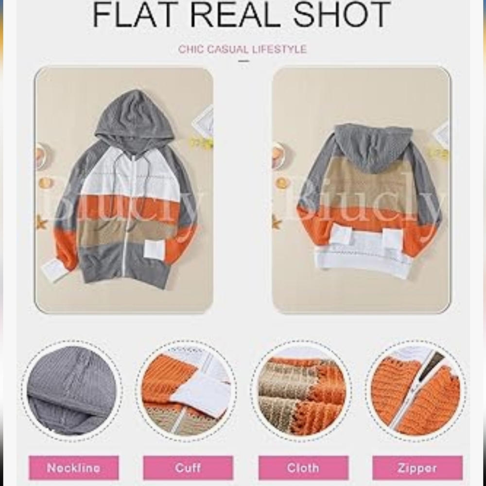 Knit womens med zip up hooded sweater - Picture 4 of 5